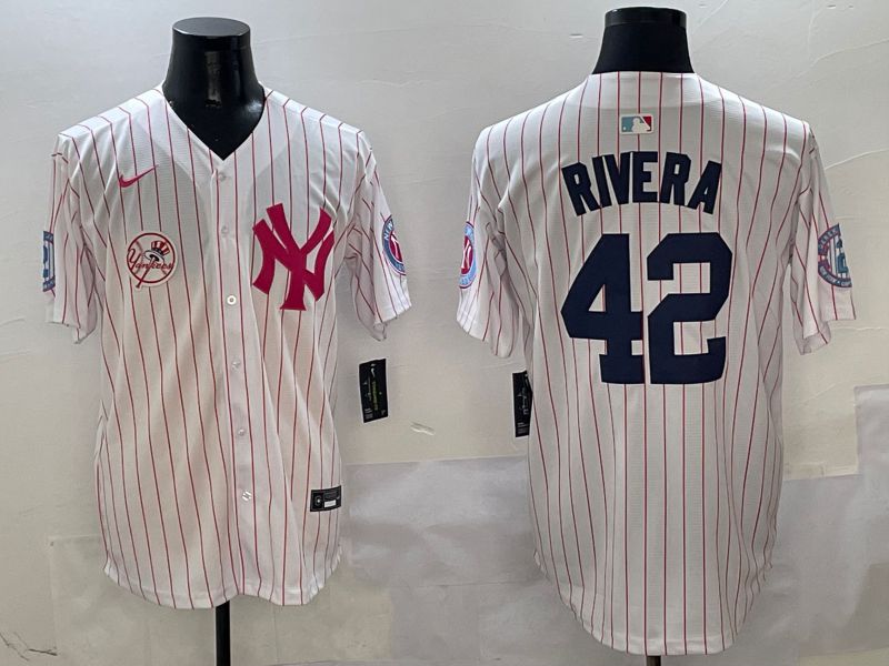 Men New York Yankees 42 Rivera White Stripe Jointly Name Nike 2025 MLB Jersey style 7
